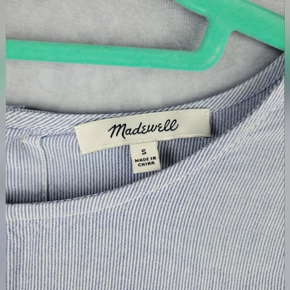 Woman's Small Madewell Blue and White Striped Tie Blouse - Picture 2 of 10
